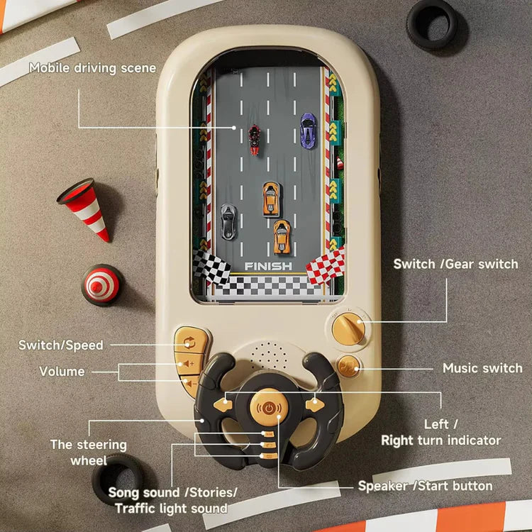 Adventure Racing Game Box for Kids โ Interactive Steering Wheel Racing Challenge with Sound Effects