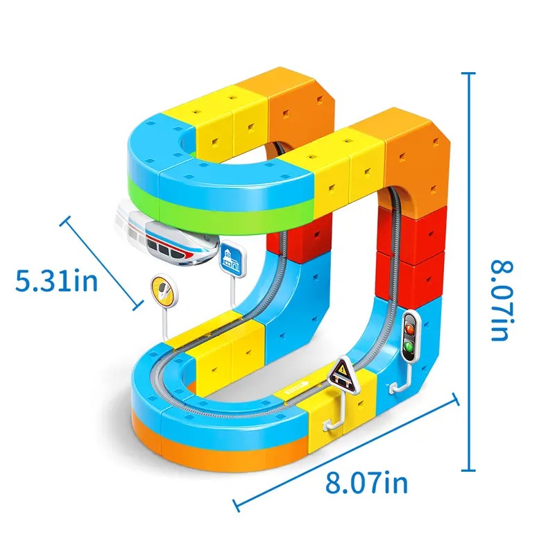 Electric Train Track Set for Kids β 3D DIY STEM Railway Building Kit with Traffic Signs & Flexible Racing Tracks