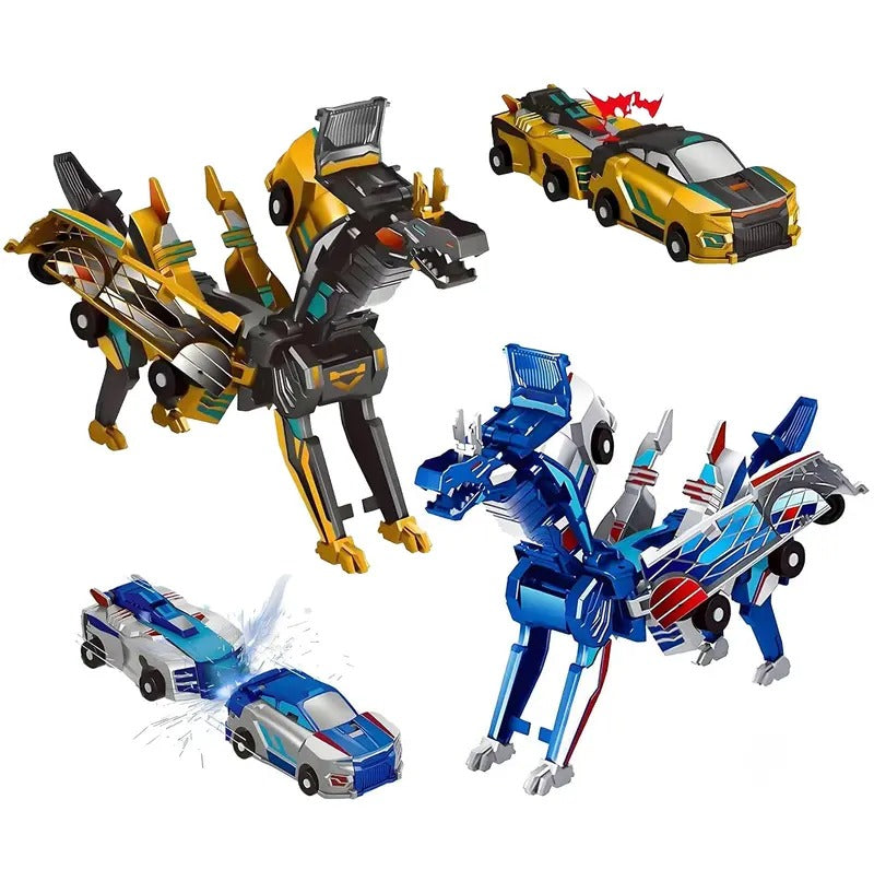 2-in-1 Collision Transforming Dinosaur Car Toy – Magnetic Dino Robot Cars for Kids Ages 3-12