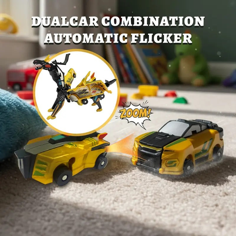 2-in-1 Collision Transforming Dinosaur Car Toy – Magnetic Dino Robot Cars for Kids Ages 3-12